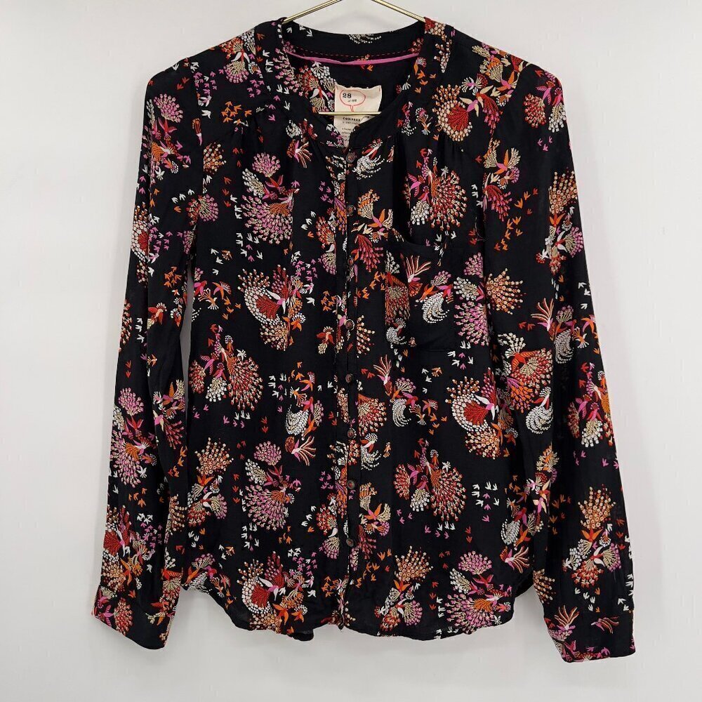Anthropologie Conversations Floral Long Sleeve Button Front Top 4 Women's
